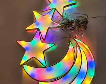 Eid Ramadan Star Moon LED String Lights: Multi-Color Metal Decor