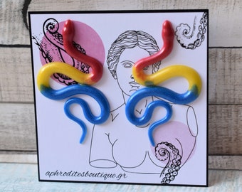 Pansexual PRIDE Scaly or Shinny Snake Stud Resin Earrings