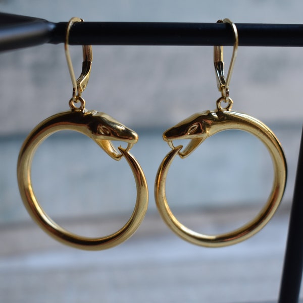 Gold Plated Ouroboros Snake Earrings