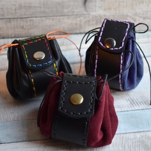 Bolsa con cordón de dados DnD de cuero / Bolsa pequeña con cordón de piel de vaca genuina hecha a mano