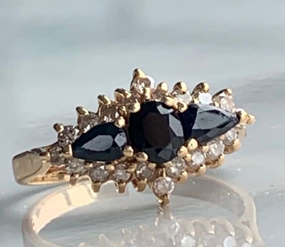Sapphire Engagement 14K Three Stone Ring Natural … - image 1