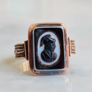 Intaglio Ring Victorian Cameo Ring 1800s Genuine Hard-stone Cameo Ring Cameo 14K Rose Gold Ring Art Deco Cameo Ring Ladies Antique Rings