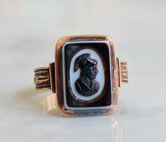 Hard-stone Cameo Ring 1800s Victorian Ring Black … - image 6