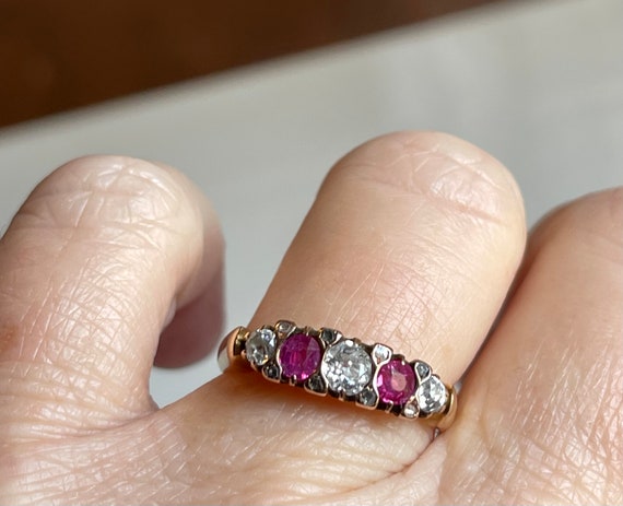 Ruby Ring 22K Engagement Ring Victorian Mine Cut … - image 8