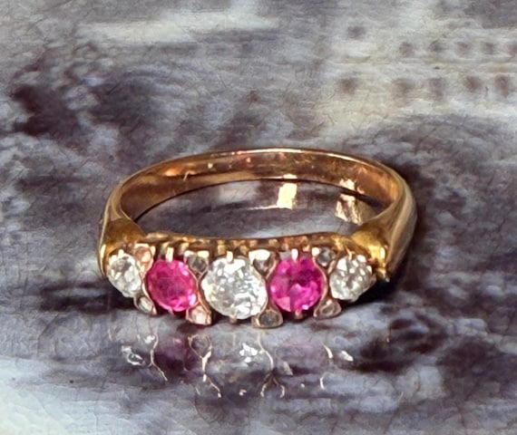 Ruby Ring 22K Engagement Ring Victorian Mine Cut … - image 1