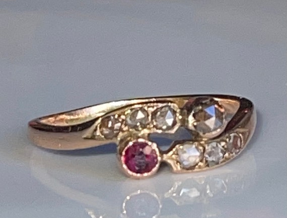 Ruby Ring 22K Victorian Rose Cut Diamond Natural … - image 1