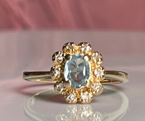 Aquamarine Ring 14K Diamond Engagement Ring 14k G… - image 1