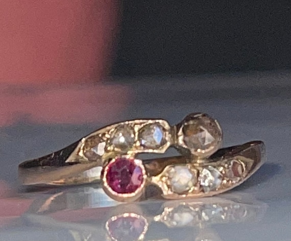 Ruby Ring 22K Victorian Rose Cut Diamond Natural … - image 3