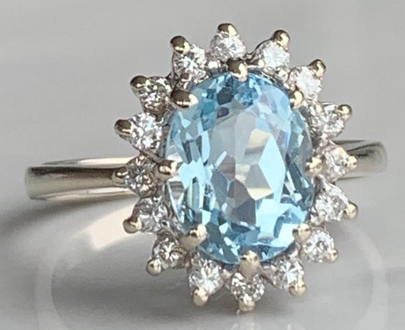 Aquamarine Ring 14k White Gold Diamond 2 Ct Aquam… - image 2