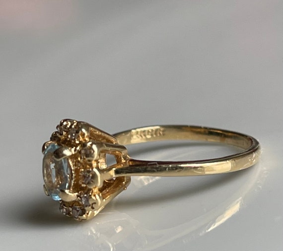 Aquamarine Ring 14K Diamond Engagement Ring 14k G… - image 9