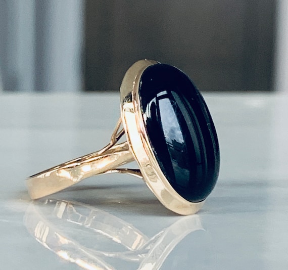 Large Onyx Cabochon Ring 14K Cabochon Onyx Ring 19