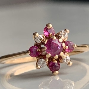 Ruby Ring 14k Gold Diamond Ruby Ring Vintage Natural Ruby Ring 14K Yellow Gold Engagement Ring Diamond Anniversary Ring July Birthstone