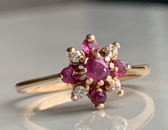 Ruby Ring 14k Gold Diamond Ruby Ring Vintage Natu… - image 1