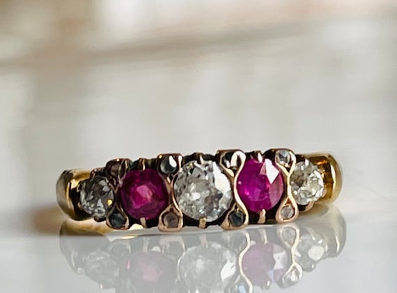 Ruby Ring 22K Engagement Ring Victorian Mine Cut … - image 11