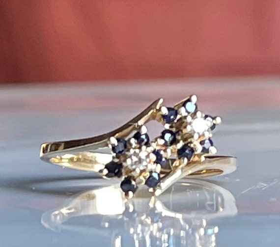 Sapphire Ring Blue 10K Sapphire Diamond Bypass To… - image 2