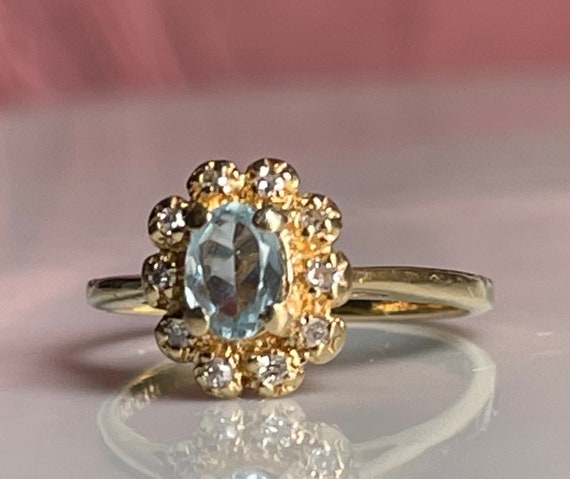 Aquamarine Ring 14K Diamond Engagement Ring 14k G… - image 3