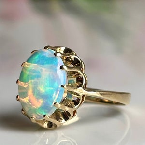 Opal Ring Opal Engagement Ring 14K Gold Stunning Genuine Natural Opal 14K Yellow Gold Opal Modern Rings Vintage Jewelry Gift for Wife