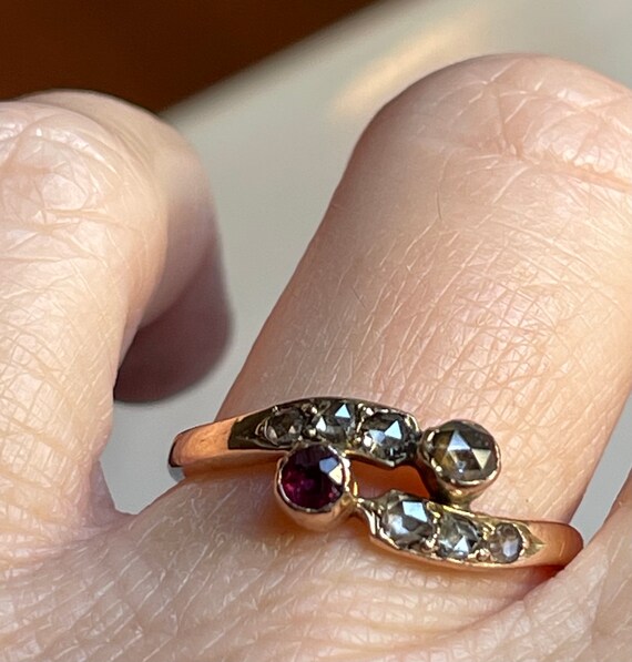 Ruby Ring 22K Victorian Rose Cut Diamond Natural … - image 7