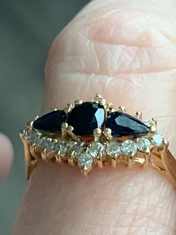 Sapphire Engagement 14K Three Stone Ring Natural … - image 7