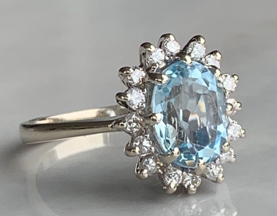 Aquamarine Ring 14k White Gold Diamond 2 Ct Aquam… - image 1