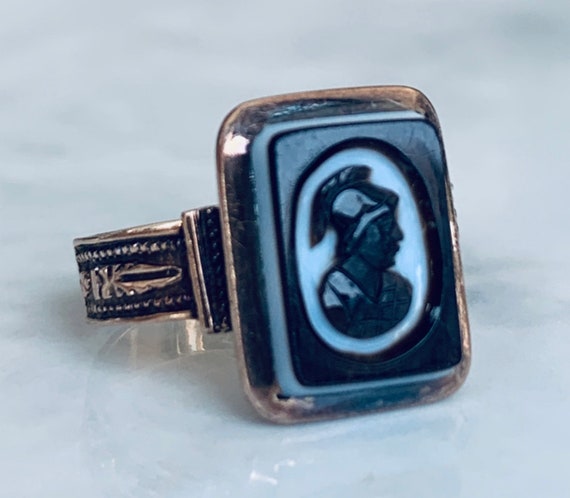 Hard-stone Cameo Ring 1800s Victorian Ring Black … - image 9