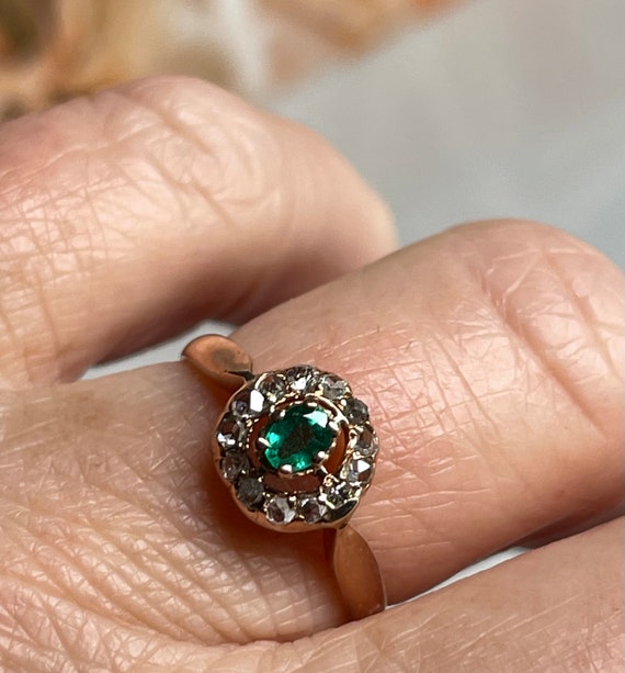 Emerald Ring Victorian Rose Cut Diamond Emerald R… - image 3