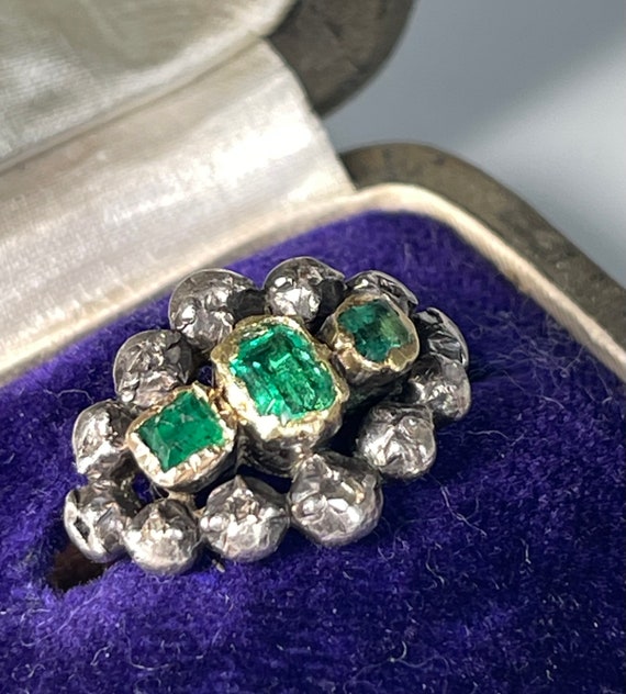 Emerald Ring Antique Rare Spanish Colonial Iberian Emerald Ring 18K Iberian Emerald Engagement Ring Georgian Rose Cut Diamond Spain