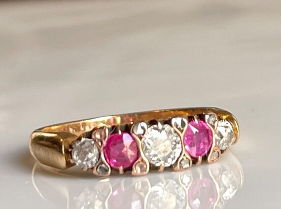 Ruby Ring 22K Engagement Ring Victorian Mine Cut … - image 9