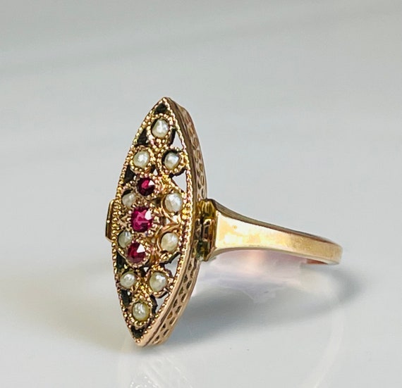 French Garnet Seed Pearl Ring 14k "FIX" Rolled Go… - image 3