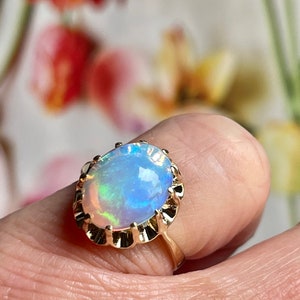 Opal Ring Engagement Ring 14K Gold Stunning Genuine Natural Opal Engagement Ring 14K Yellow Gold Opal Modern Rings Vintage Jewelry Gift Wife