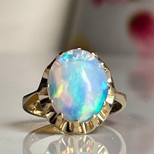 Opal Ring Opal Engagement Ring 14K Gold Stunning Genuine Natural Opal 14K Yellow Gold Opal Modern Rings Vintage Jewelry Gift for Wife