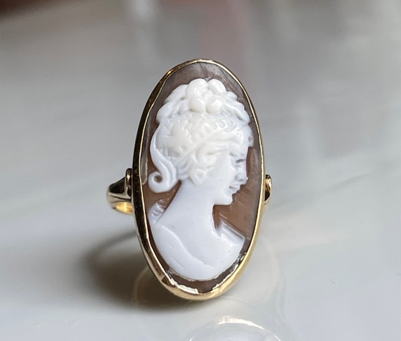 Cameo Ring 14k Hand Carved Italian Cameo Ring God… - image 5