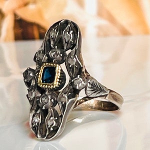 Italian Sapphire Ring Antique Georgian Era Blue Sapphire Rose Cut Diamond Shield Ring Diamond Sapphire Antique Ring Old Cut Diamond Jewelry