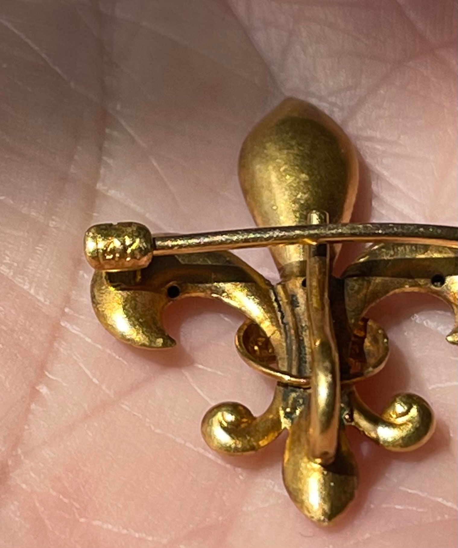 French Pendant 14k Art Nouveau Fleur De Lis Blue Enamel Pearl