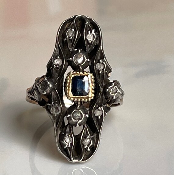 Italian Sapphire Ring Antique Georgian Era Blue S… - image 7