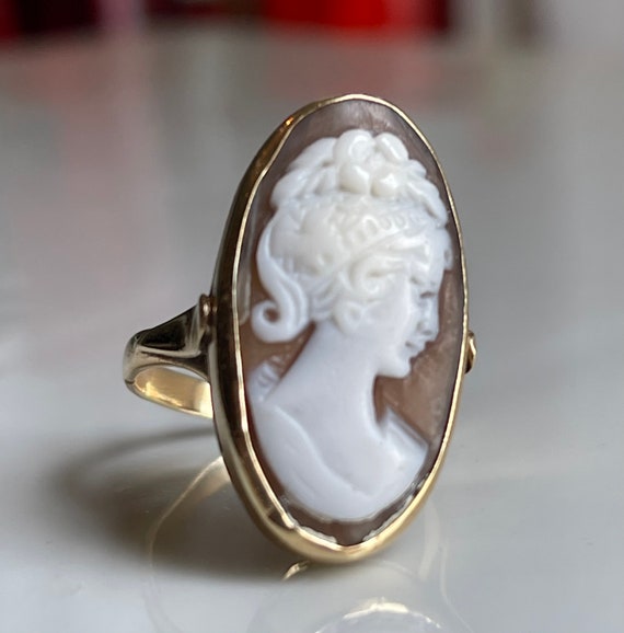 Cameo Ring 14k Hand Carved Italian Cameo Ring Goddess Ring Art Deco Cameo Ring Ladies Antique Rings