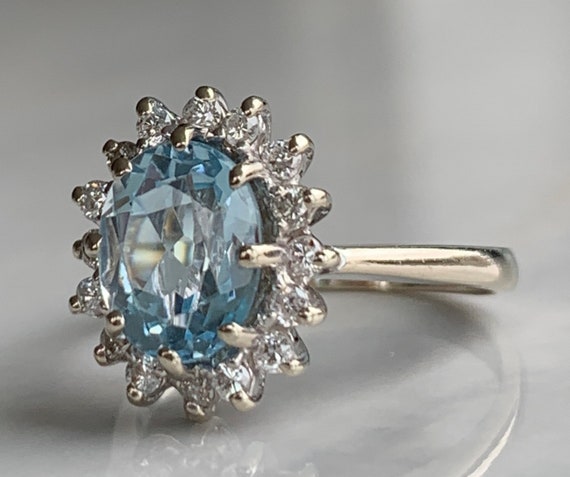 Aquamarine Ring 14k White Gold Diamond 2 Ct Aquam… - image 10