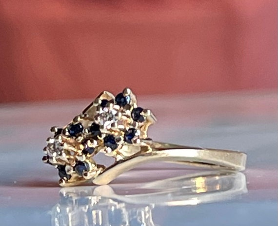 Sapphire Ring Blue 10K Sapphire Diamond Bypass To… - image 1