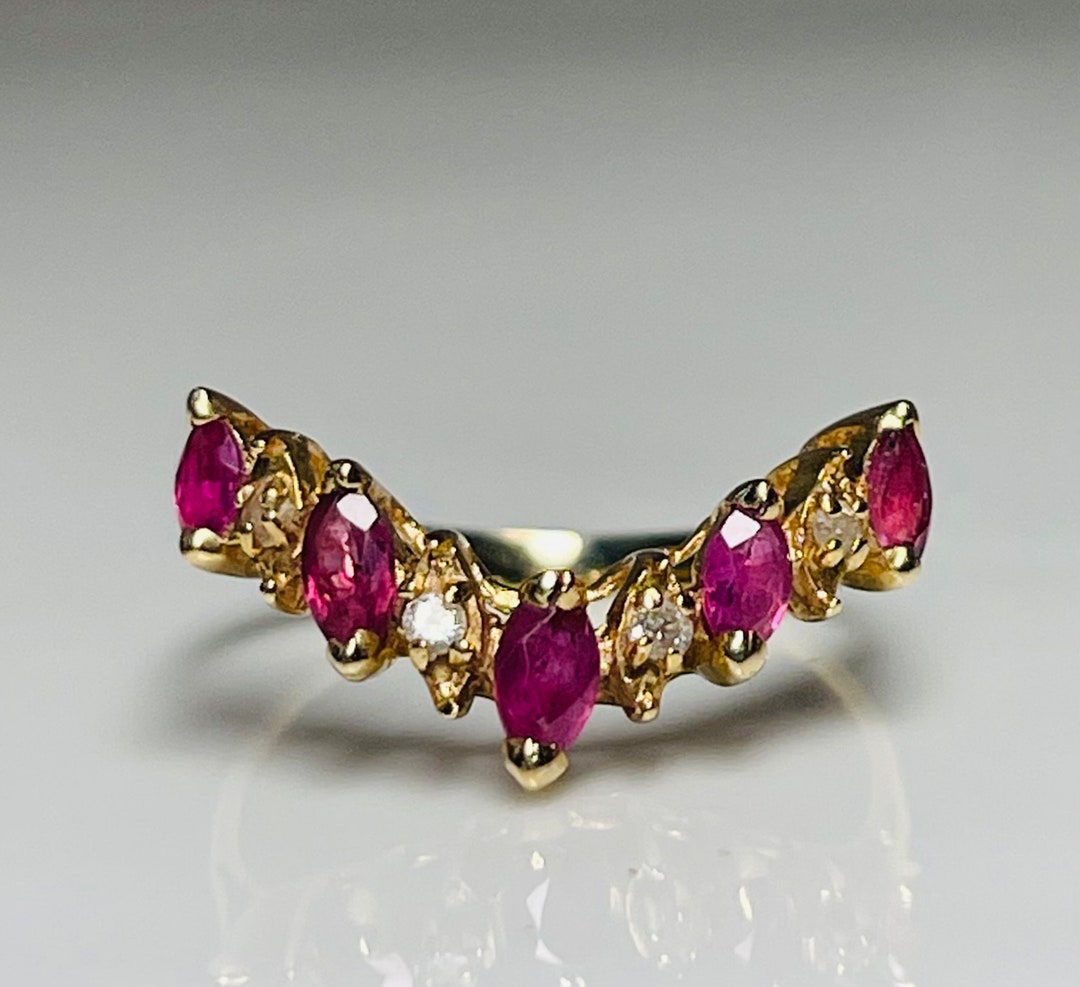 Ruby Ring 14k Diamond Chevron Mid Century Jewelry Ruby July Birthstone ...