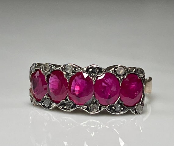 Ruby Ring Antique Italian Ruby Rose Cut Diamond E… - image 1