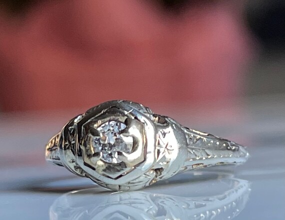 Old European Cut Diamond Engagement Ring 18K Whit… - image 4