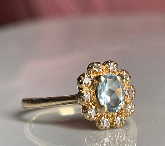 Aquamarine Ring 14K Diamond Engagement Ring 14k G… - image 2