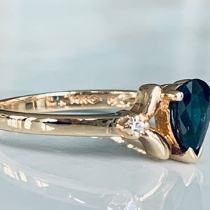 Sapphire Ring 14k Diamond Blue Sapphire Engagement Ring Vintage Ring 14k Pear Cut Diamond Vintage Rings for Her