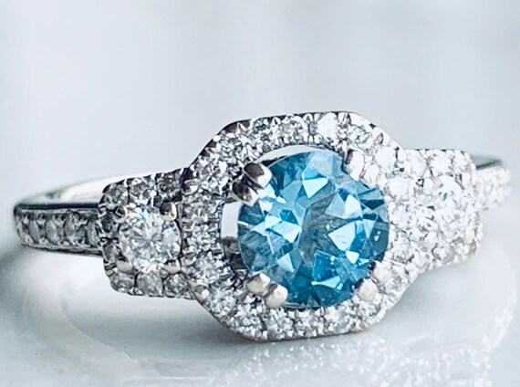 Aquamarine Ring 14K Aquamarine Diamond Engagement