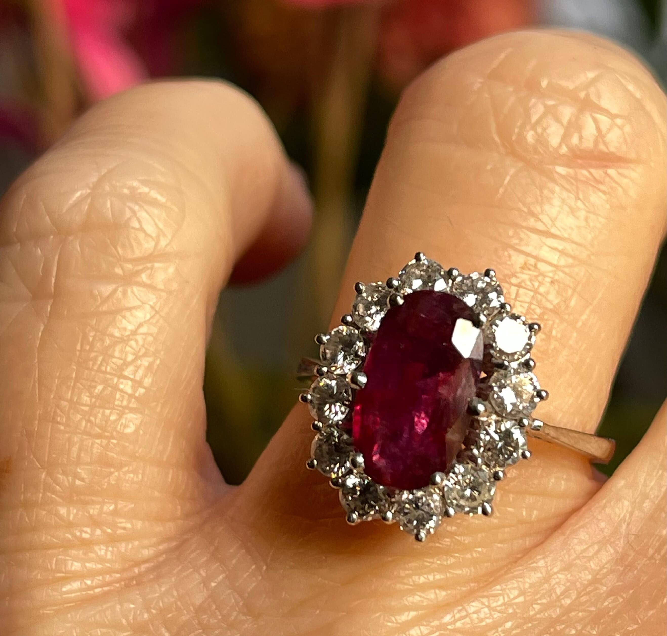 Ruby Engagement Ring 4 Carat Old European Cut Diamond 18k 1920s 