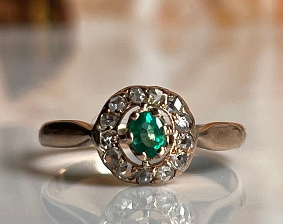 Emerald Ring Victorian Rose Cut Diamond Emerald R… - image 5