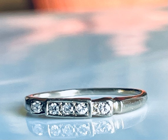 Diamond Wedding Ring 14K White Gold Art Deco Old … - image 3