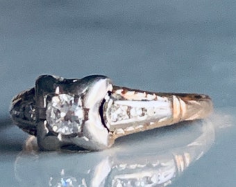Anillo de compromiso Anillo de diamantes de talla europea antigua Anillo de oro blanco Anillo de diamantes de talla europea antigua de la década de 1930 Joyería de diamantes Art Deco francesa