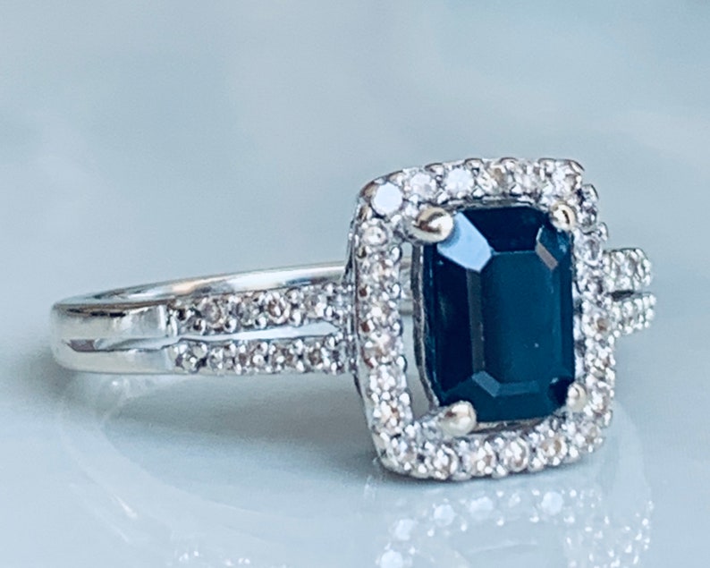 Emerald Cut Sapphire Ring Diamond 14k Natural Genuine Blue Etsy