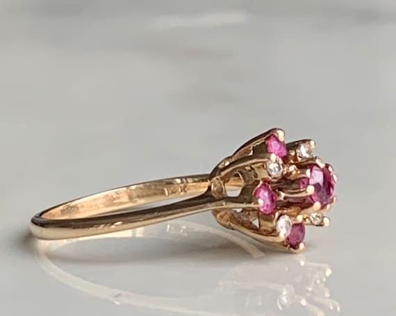 Ruby Ring 14k Gold Diamond Ruby Ring Vintage Natu… - image 6